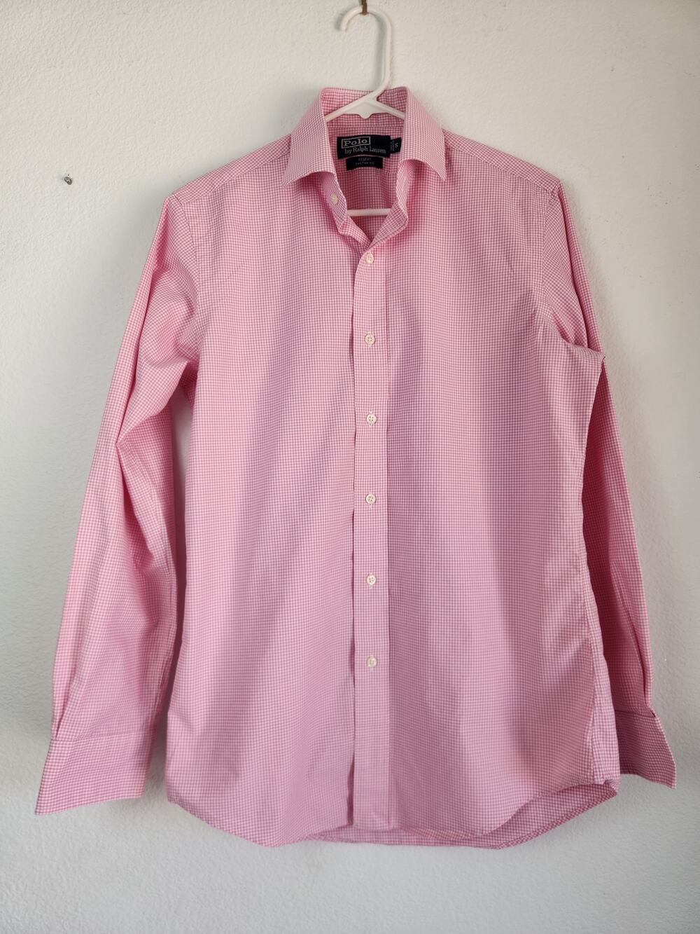 Vintage Polo Ralph Lauren Button Down Shirt Pink Checkered Regent Fit Men Small